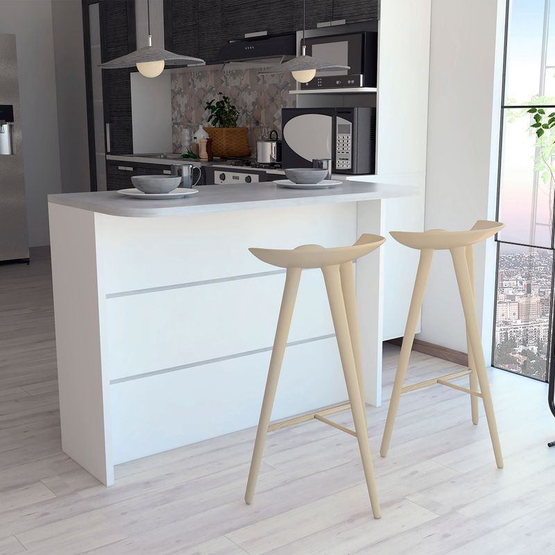 TUHOME - Barra Auxiliar de Cocina Fendi Cemento/Blanco