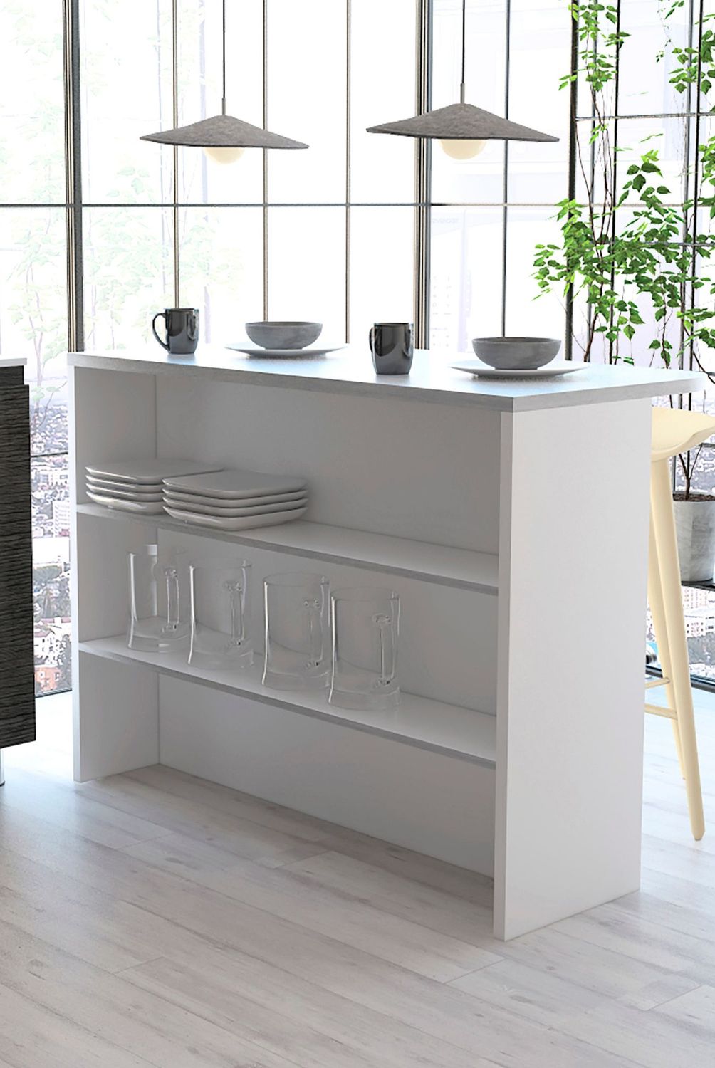 TUHOME - Barra Auxiliar de Cocina Fendi Cemento/Blanco