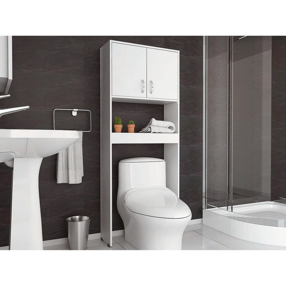 TUHOME - Mueble de Baño Organizador sobre Inodoro Blanco Una Repisa Dos Puertas