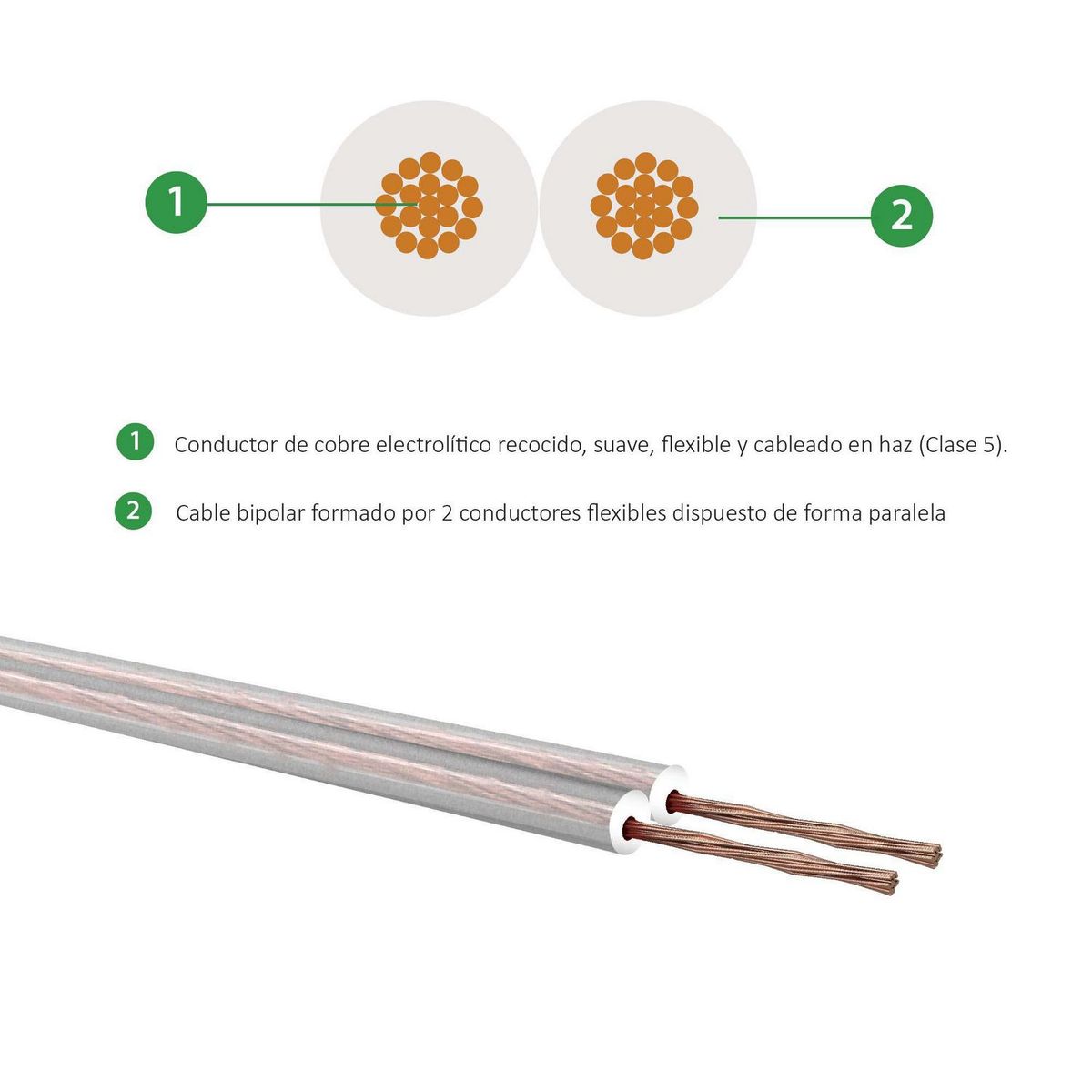 ELCOPE - Cable Mellizo 2x18 AWG Cristal por Metro Lineal