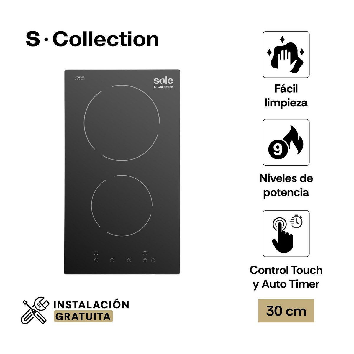 SOLE - Cocina empotrable Eléctrica Sole 3120SOLCO020V2 X2 Quemadores