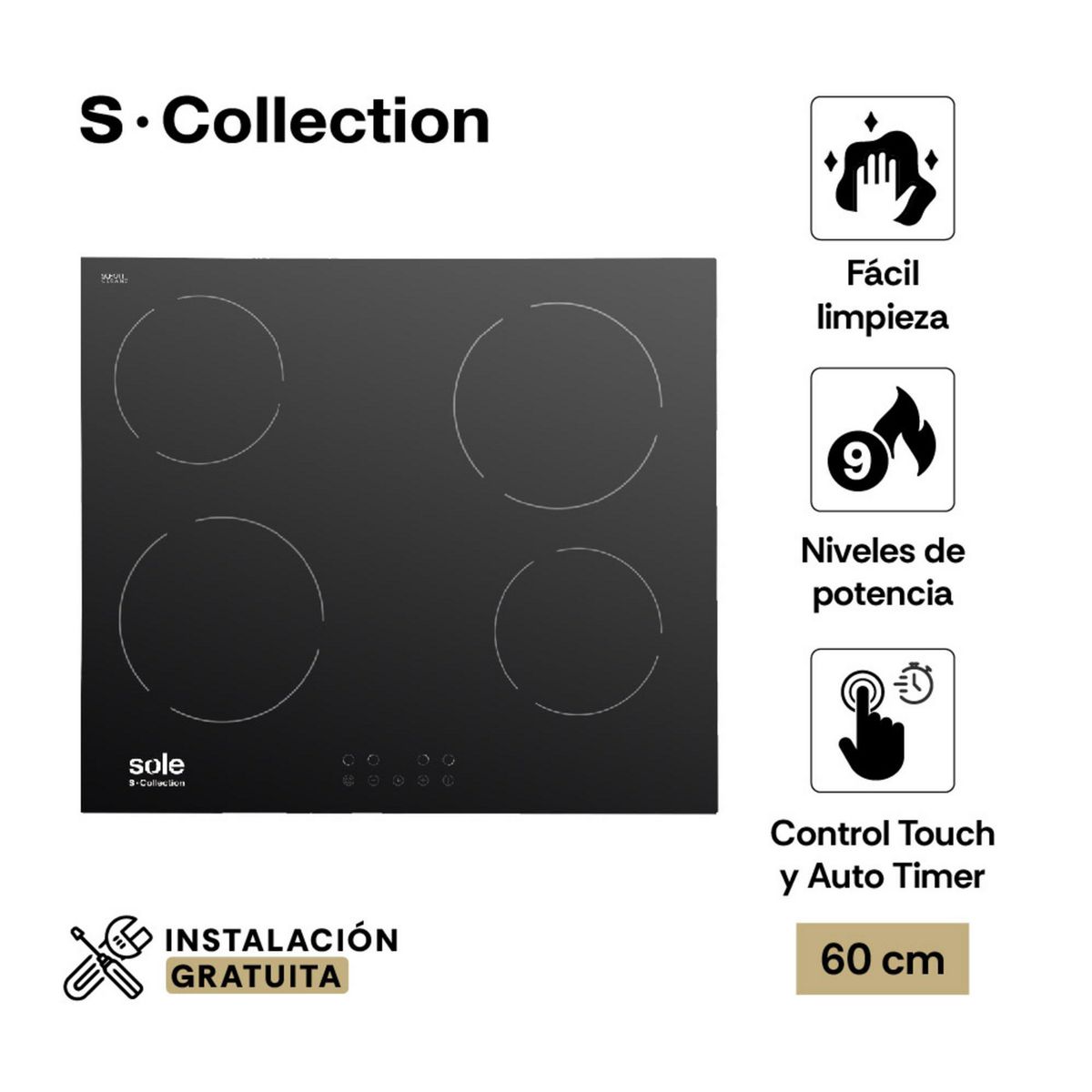 SOLE - Cocina empotrable Eléctrica Sole 3120SOLCO021V2 X4 Quemadores