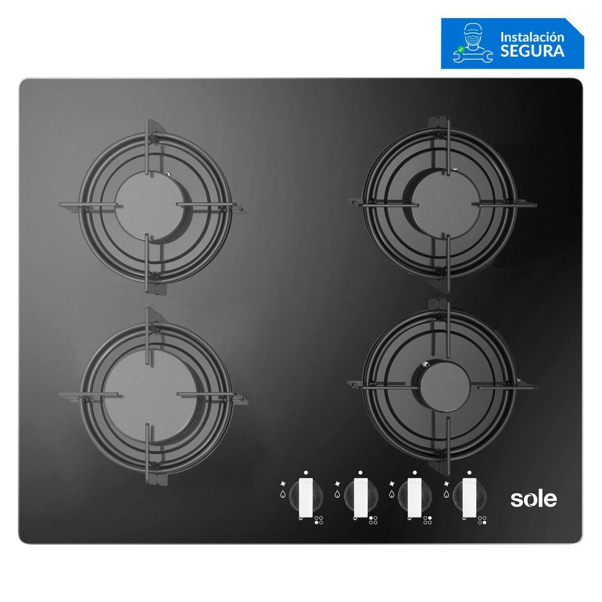 SOLE - Encimera Empotrable A Gas 4 Hornillas Sole 3120SOLCO049 Negro