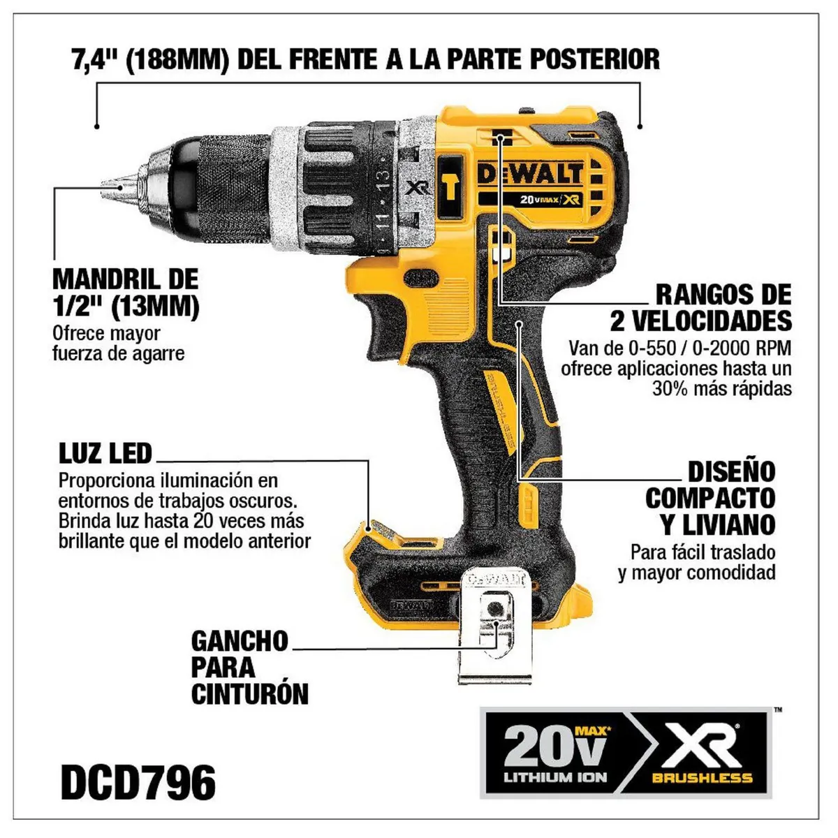 DEWALT - Taladro Percutor Dewalt 1/2" + Esmeril Dewalt 4-1/2" Inalámbricos DCK209P2T