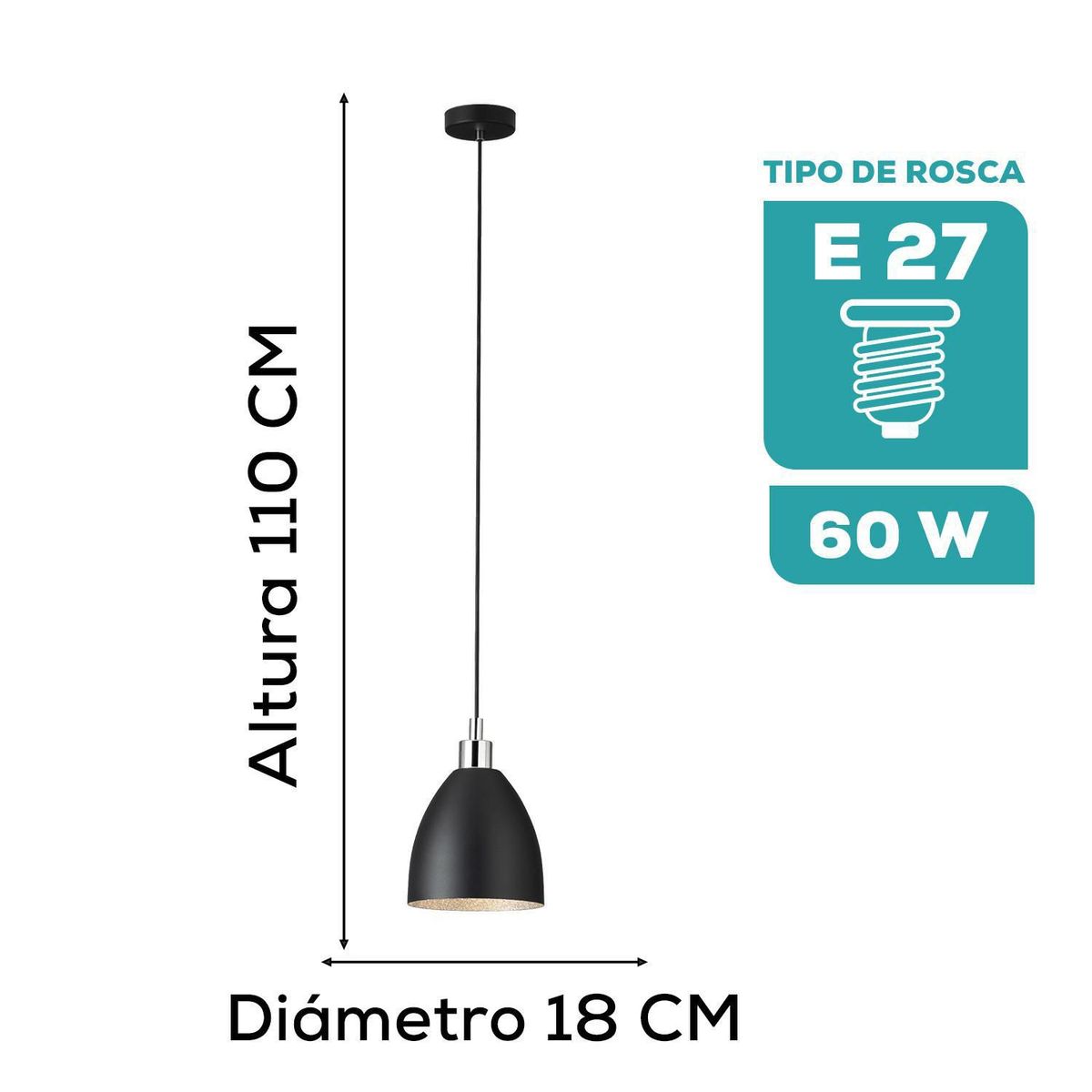 EGLO - Luminaria Colgante Eglo Mareperla E27 1x60w H1100 Ø180