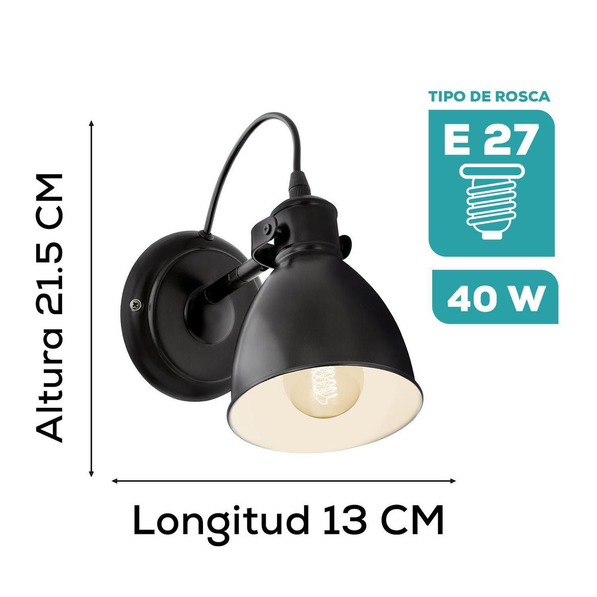 EGLO - Lámpara Aplique Eglo Priddy Acero Negro E27 1x40w