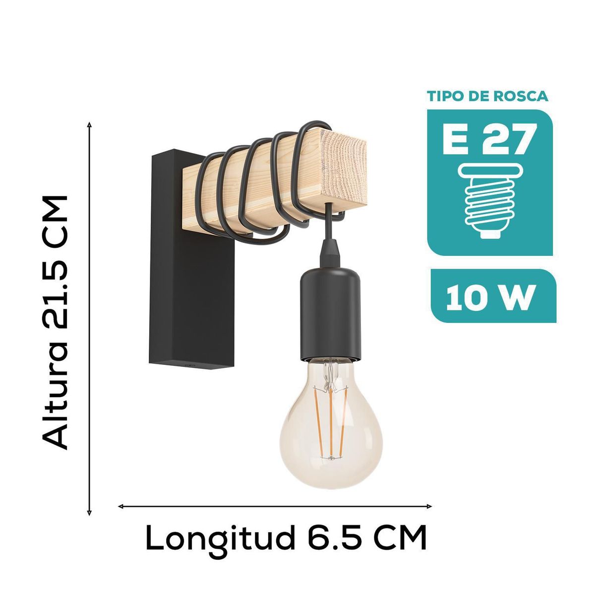 EGLO - Luminaria Aplique Eglo Townshend 1x10w L65 H215 A190