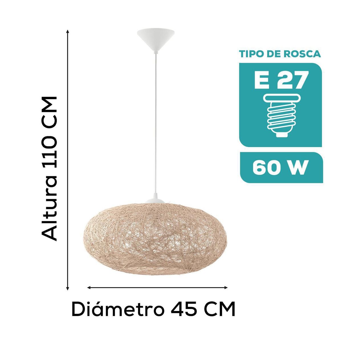 Lámpara Colgante Eglo Campilo E27 1x60w, marca Eglo - Foto Principal