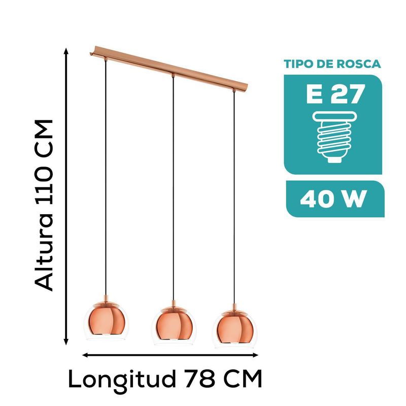 EGLO - Lámpara Colgante Eglo Rocamar Cobre E27 3x40w