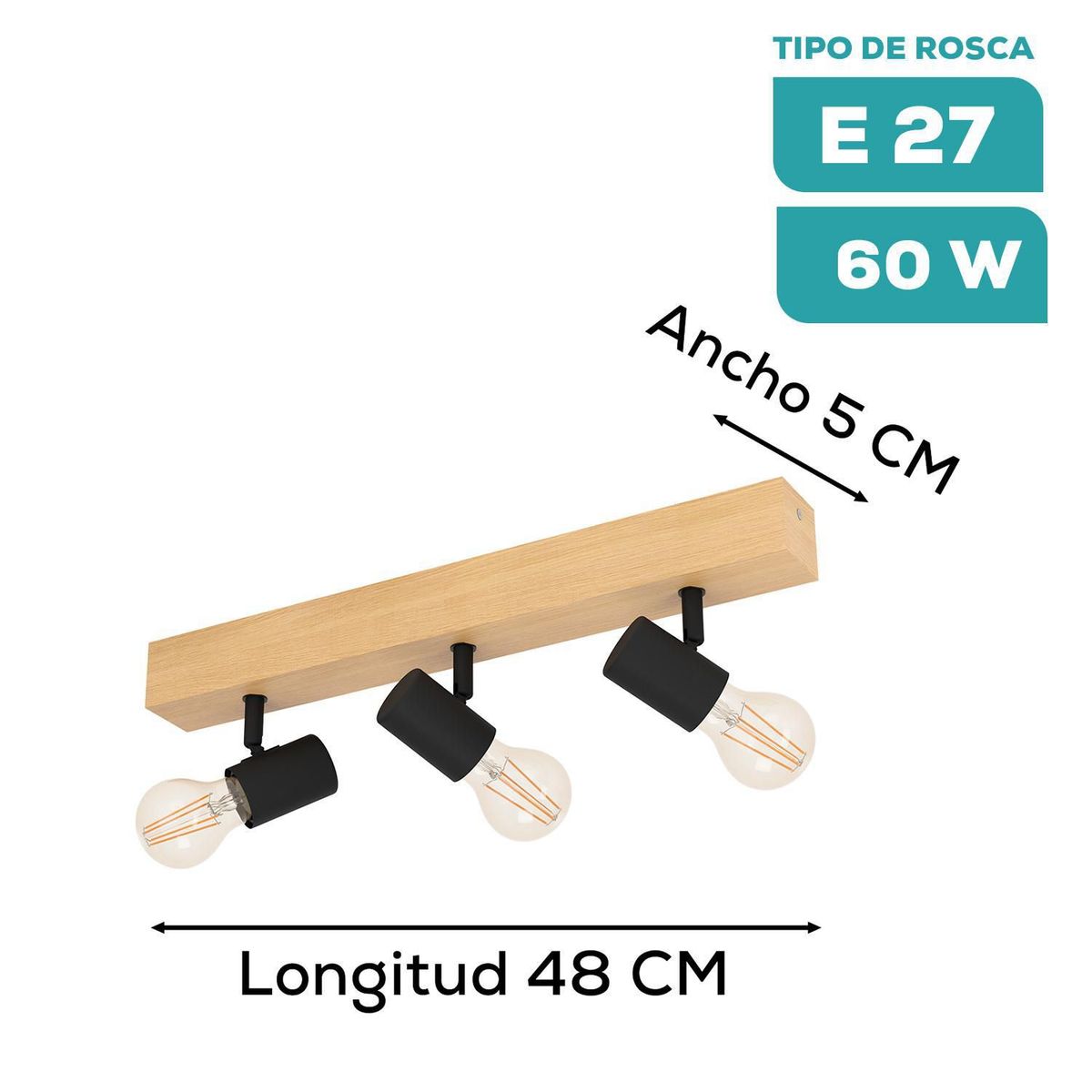 EGLO - Luminaria Spot Eglo Townshend 3 E27 3x60w L480 A50