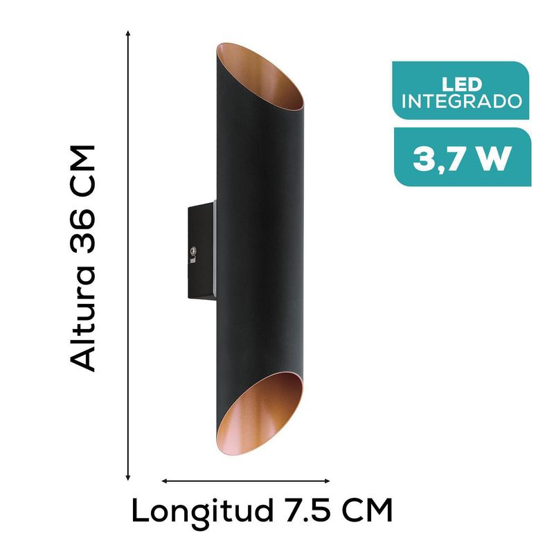 EGLO - Lámpara Aplique Eglo Agolada Led Acero Galvanizado Black