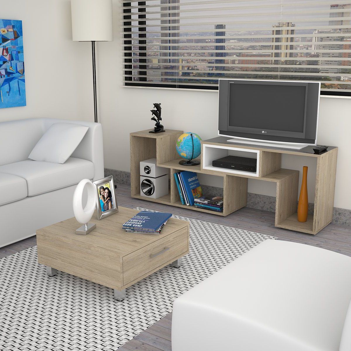 TUHOME - Mesa TV 40'' Extensible + Mesa de Centro Rovere