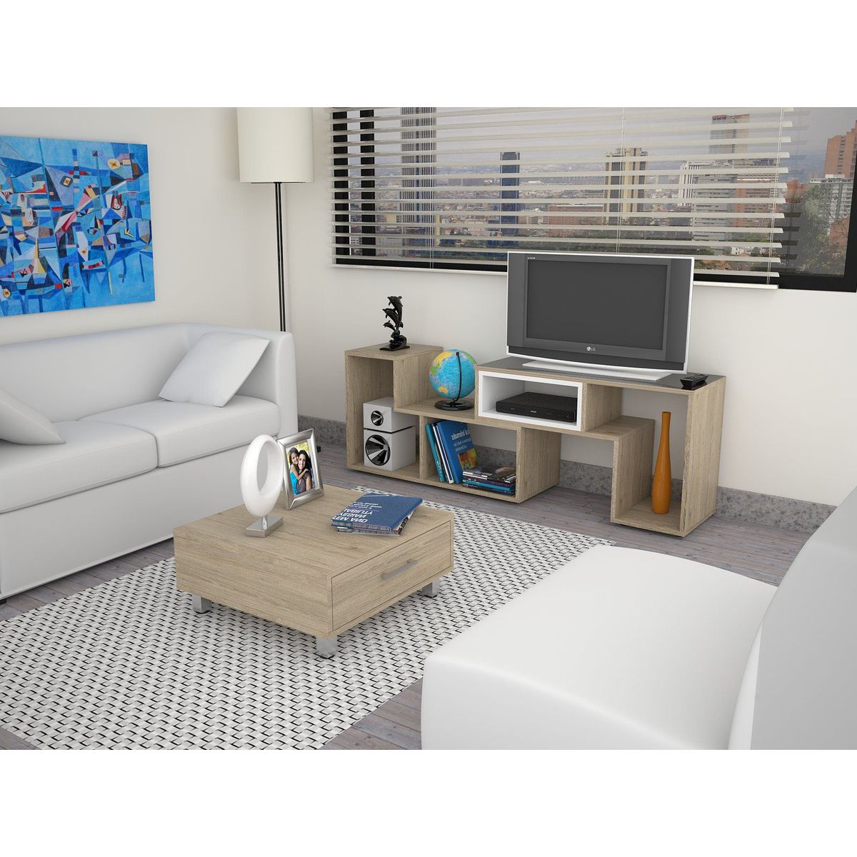 TUHOME - Mesa TV 40'' Extensible + Mesa de Centro Rovere