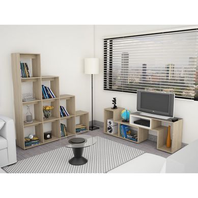 Mesa TV Extensible 40'' + Biblioteca Escalera Rovere