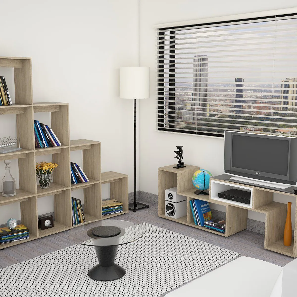 TUHOME - Combo Mesa de TV 40" + Biblioteca Librero Escalera