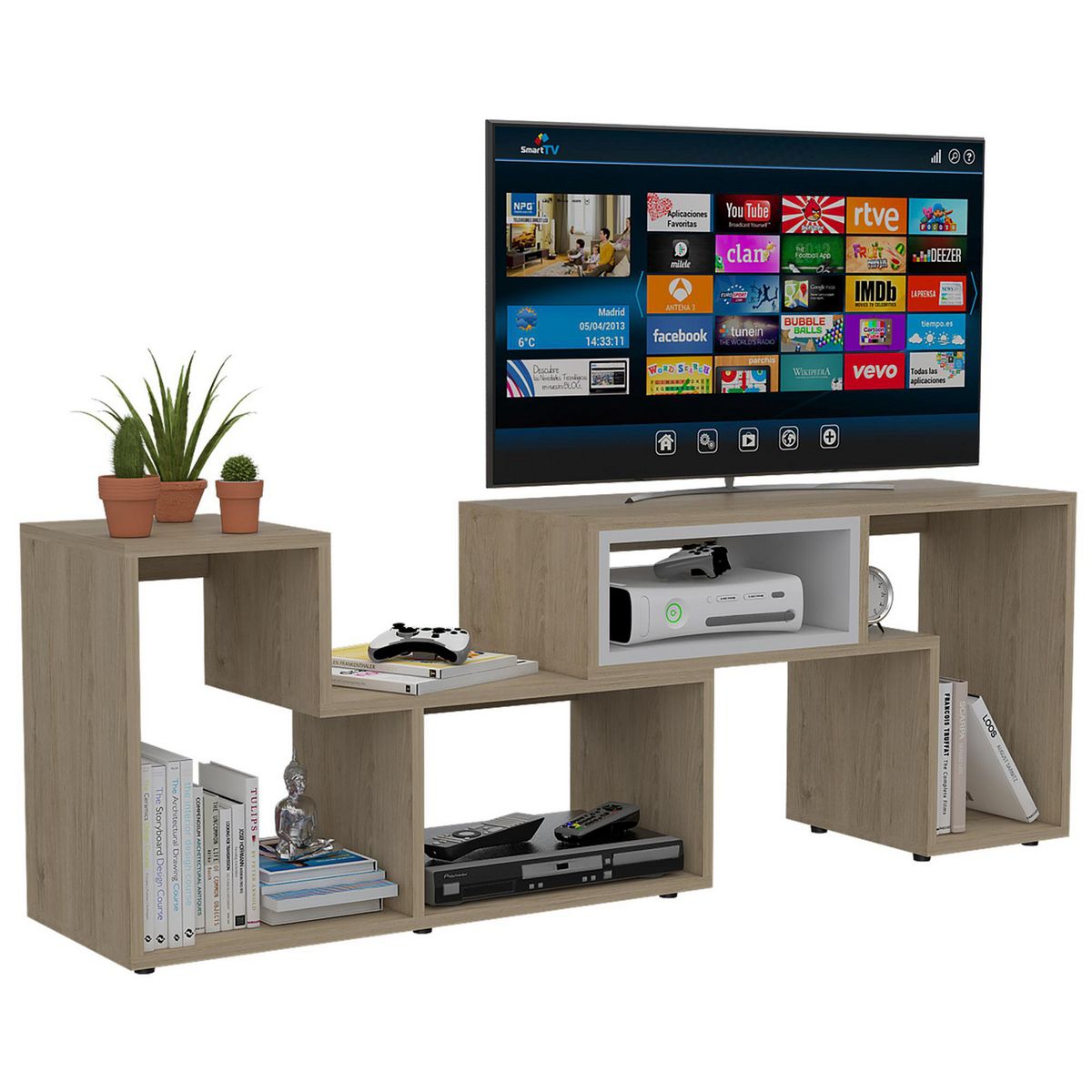 TUHOME - Combo Mesa de TV Extensible 40'' + Biblioteca Escalera + Mueble Auxiliar Rovere