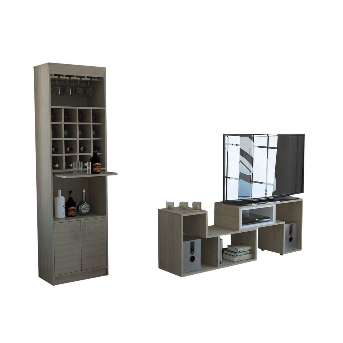 TUHOME - Combo Mesa de TV 40" Extensible + Bar Cava Beijing