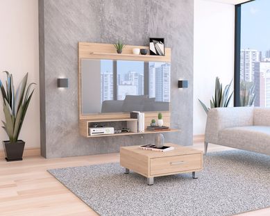 Panel TV 55'' + Mesa de Centro Rovere/Blanco