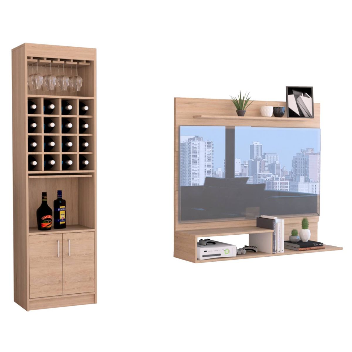 TUHOME - Combo Panel de TV 55" + Bar Cava Beijing