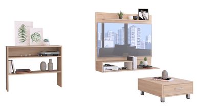 Combo Panel TV 55'' + Mueble Auxiliar + Mesa de Centro Rovere/Blanco