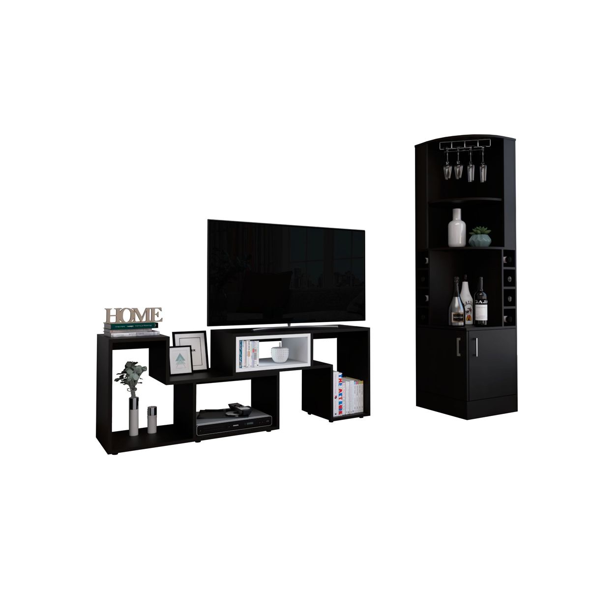TUHOME - Combo Mesa de TV 40" Extensible + Bar Cava Esquinero Beijing