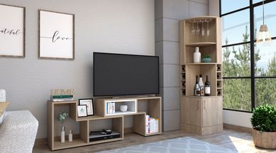 Mesa TV 40'' Extensible Beijing + Bar Esquinero Kava Rovere/Blanco