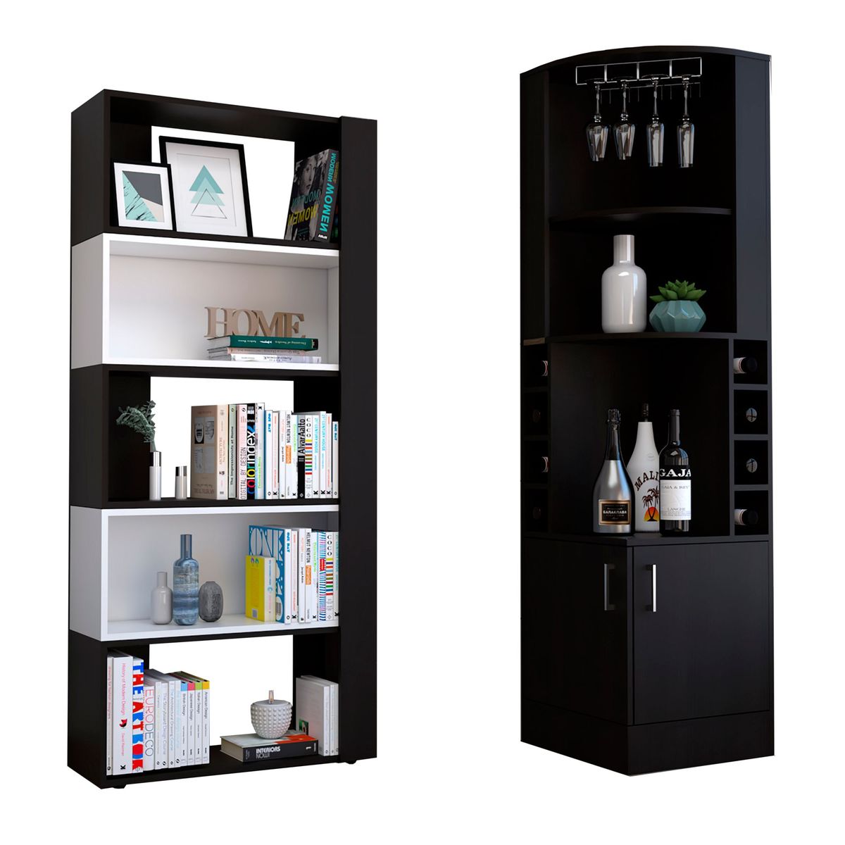 TUHOME - Combo Bar Cava Esquinero + Estante Librero Beijing