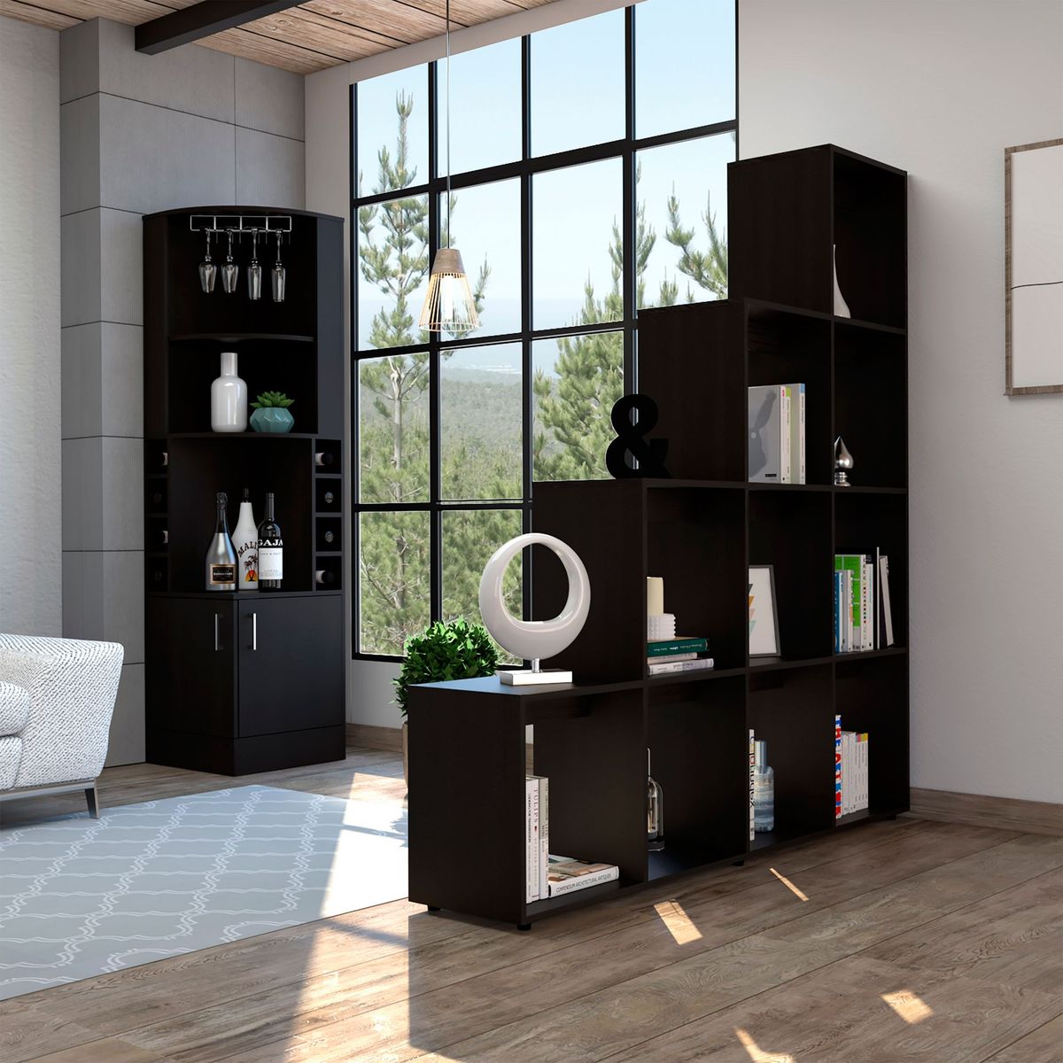 TUHOME - Combo Bar Cava Esquinero + Biblioteca Librero Beijing