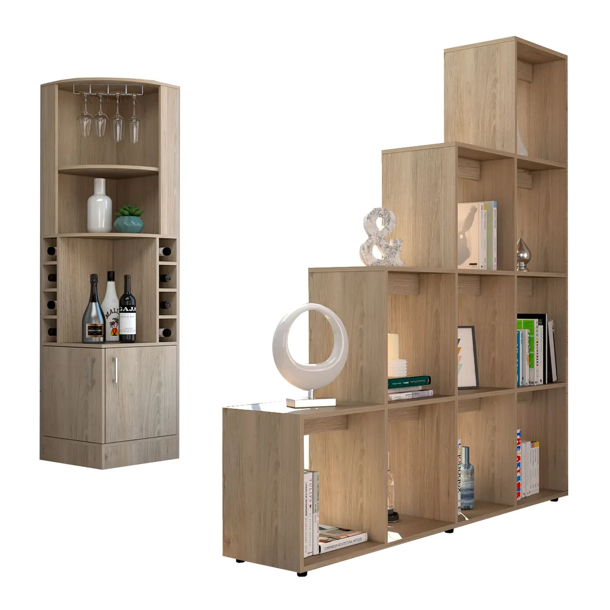 TUHOME - Combo Bar Cava Esquinero + Biblioteca Librero Beijing