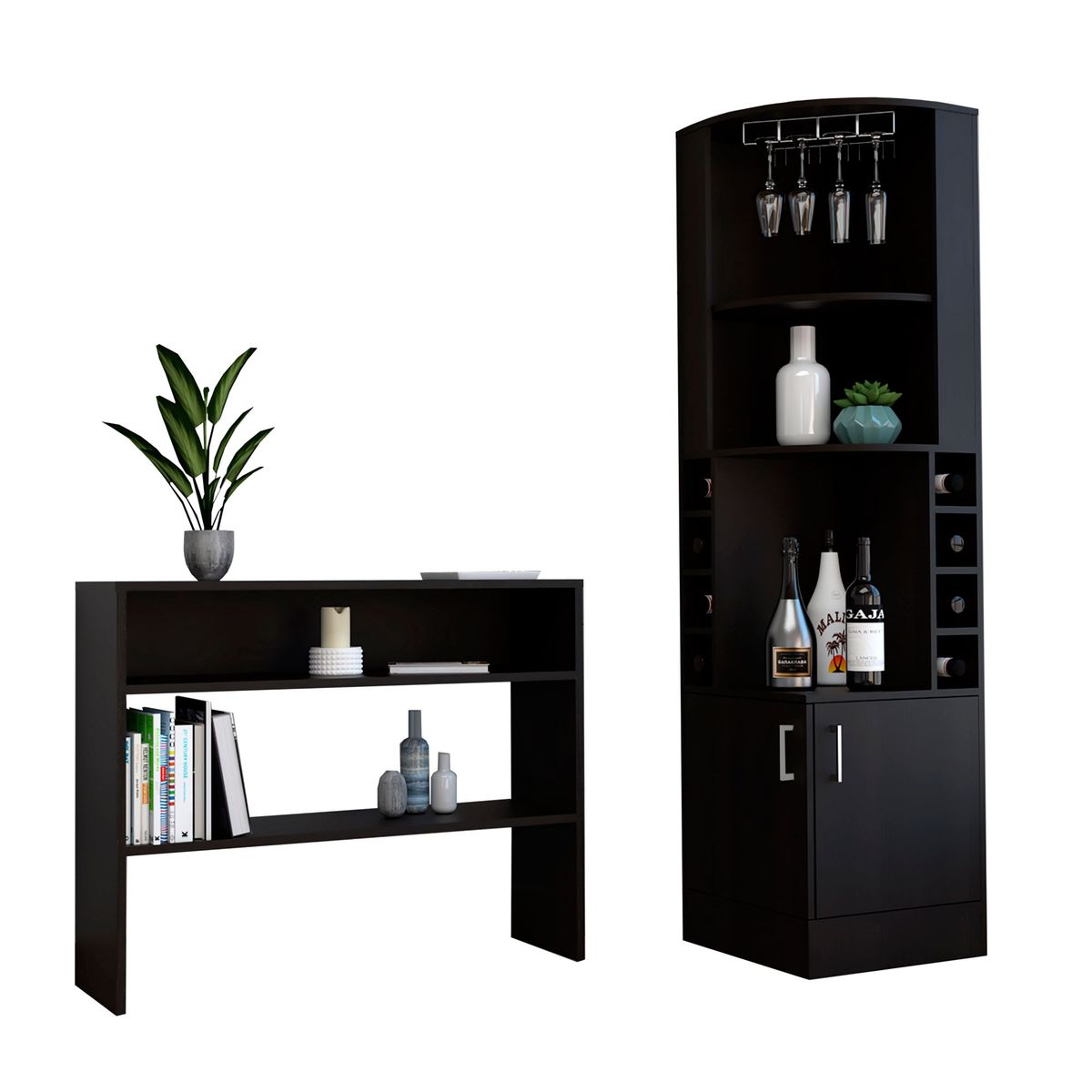 TUHOME - Combo Bar Esquinero Kava + Mueble Auxiliar Beijing Wengue