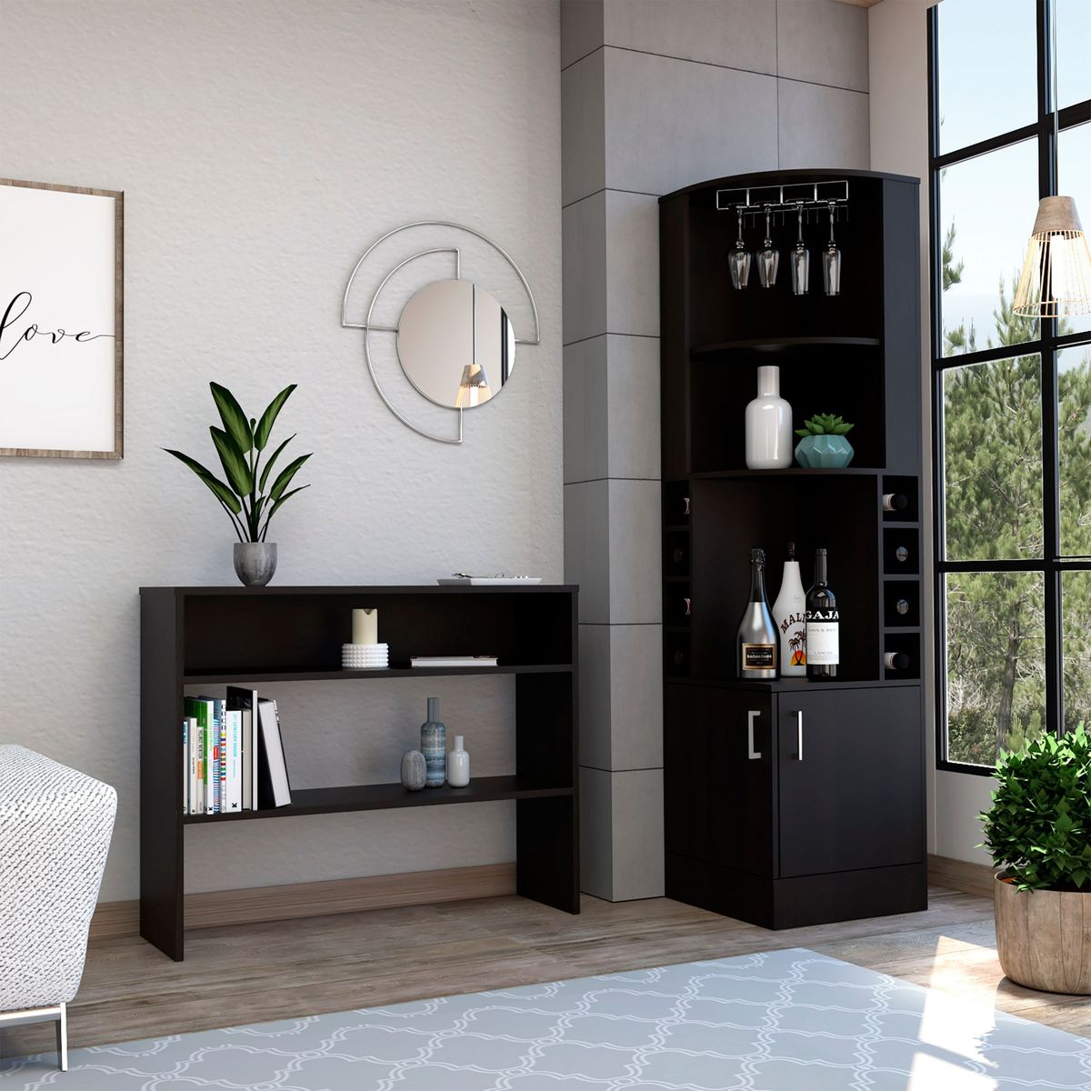 TUHOME - Combo Bar Esquinero Kava + Mueble Auxiliar Beijing Wengue