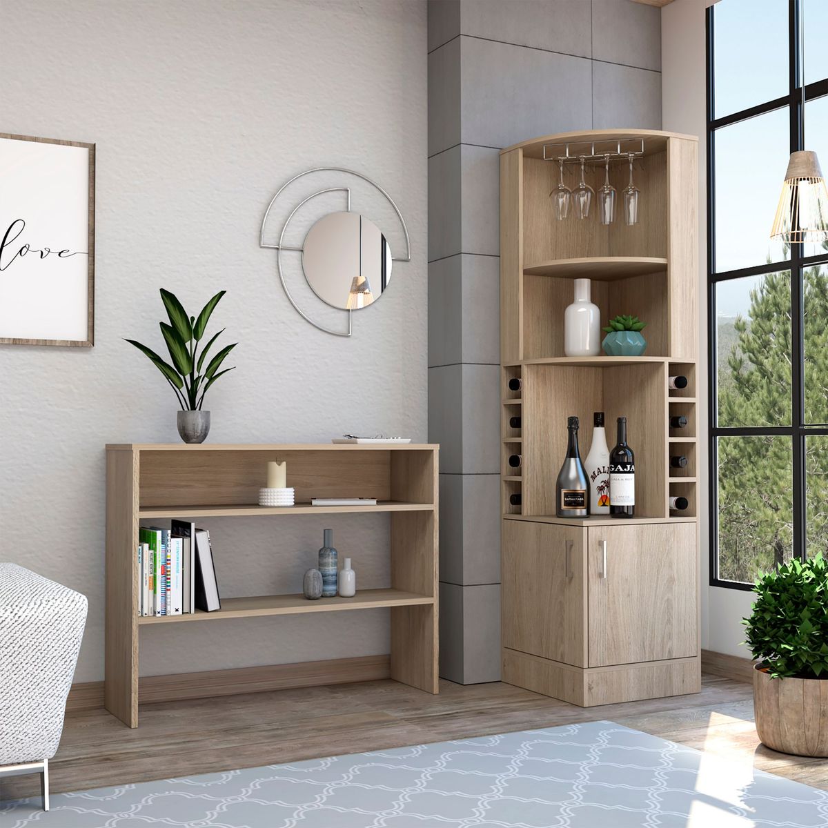 TUHOME - Combo Bar Esquinero Kava + Mueble Auxiliar Beijing Rovere