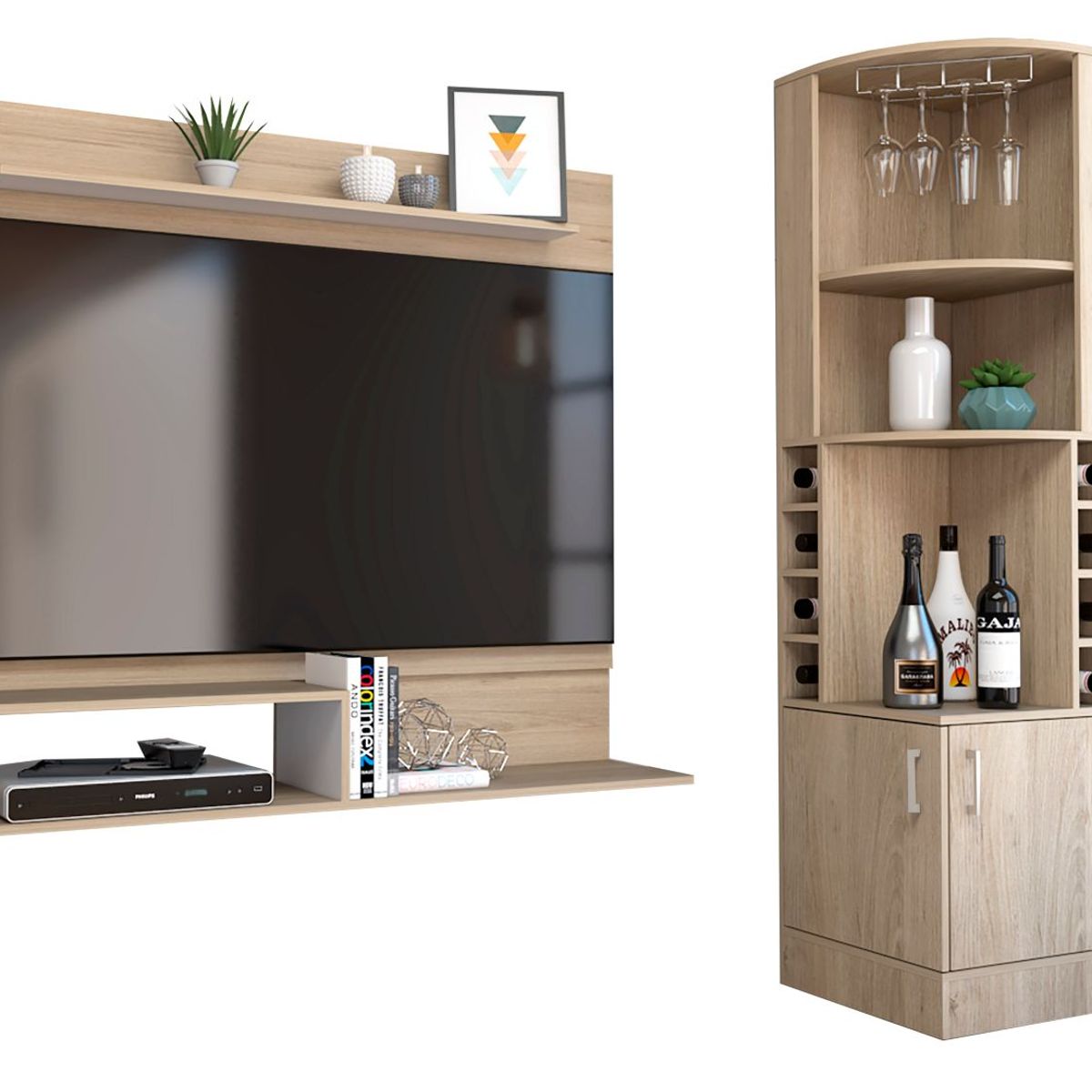 TUHOME - Combo Panel de TV 55" + Bar Cava Esquinero Beijing