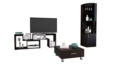 Bar Esquinero Kava + Rack Extensible TV 40'' + Mesa de Centro Beijing Wengue