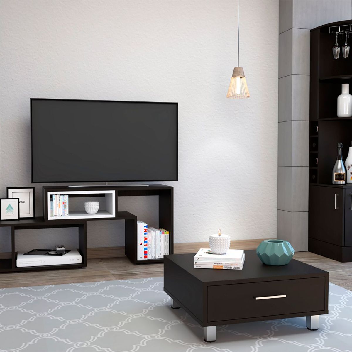 TUHOME - Combo Bar Esquinero + Mueble de TV 40" + Mesa de Centro Beijing Wengue