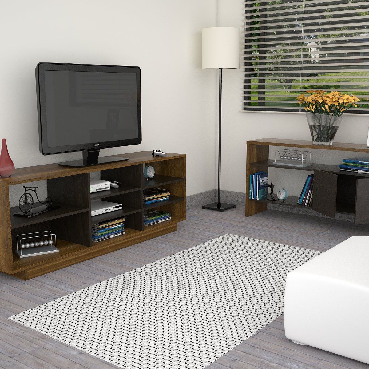 TUHOME - Combo Mesa de TV 58'' + Mueble Auxiliar Caramelo/Negro