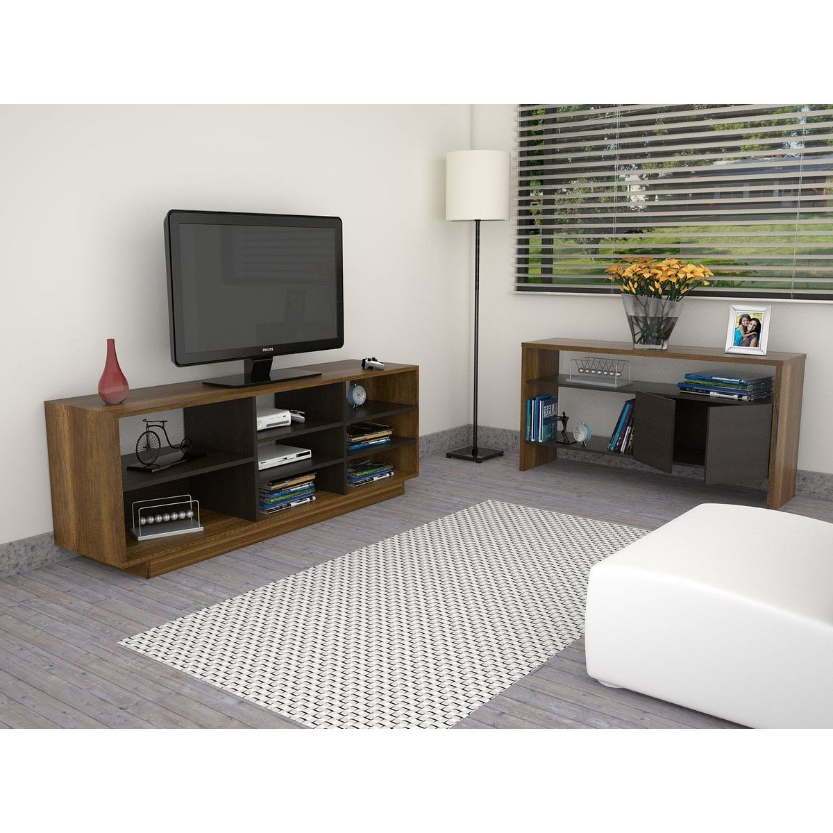TUHOME - Combo Mesa de TV 58'' + Mueble Auxiliar Caramelo/Negro
