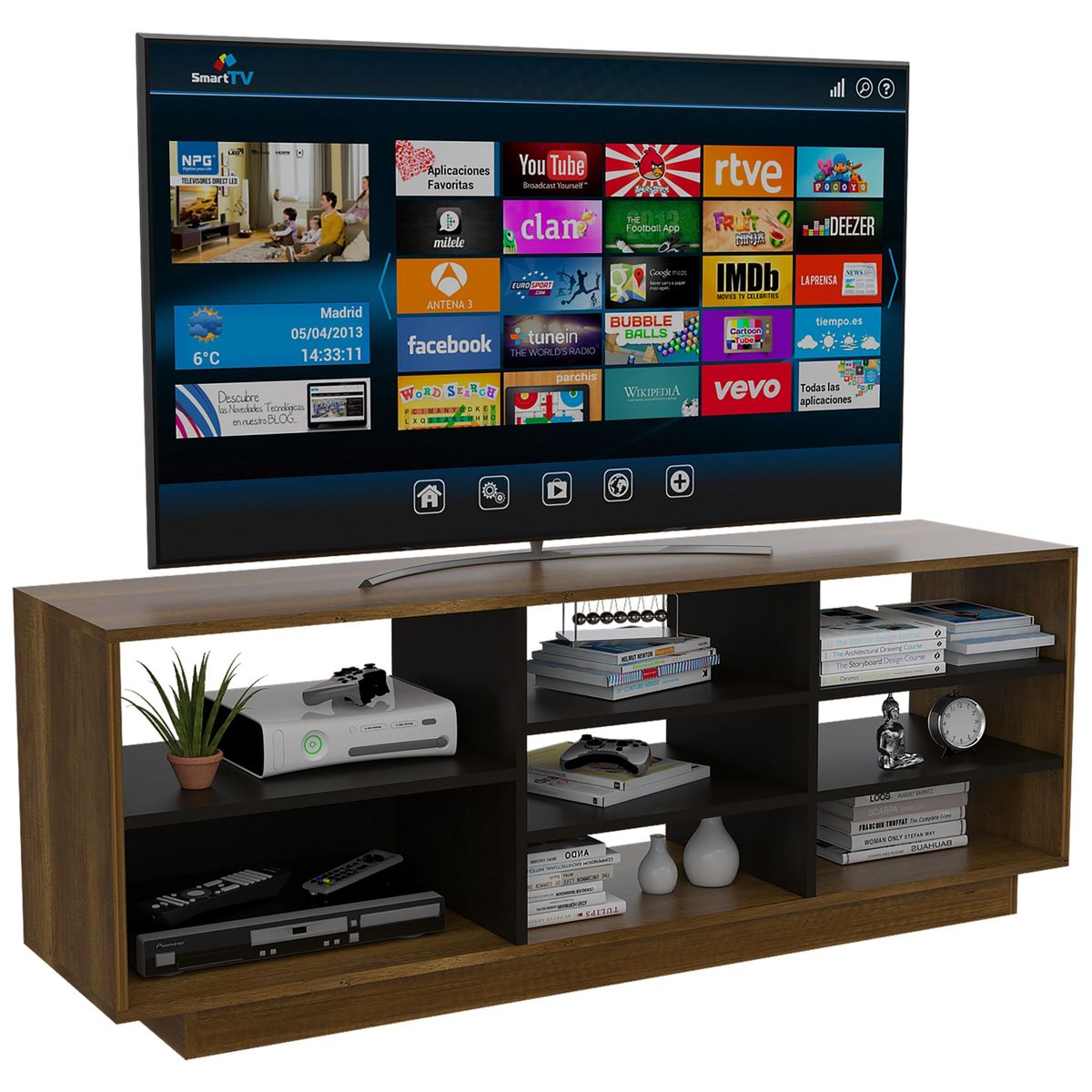 TUHOME - Combo Mesa de TV 58'' + Mueble Auxiliar Caramelo/Negro