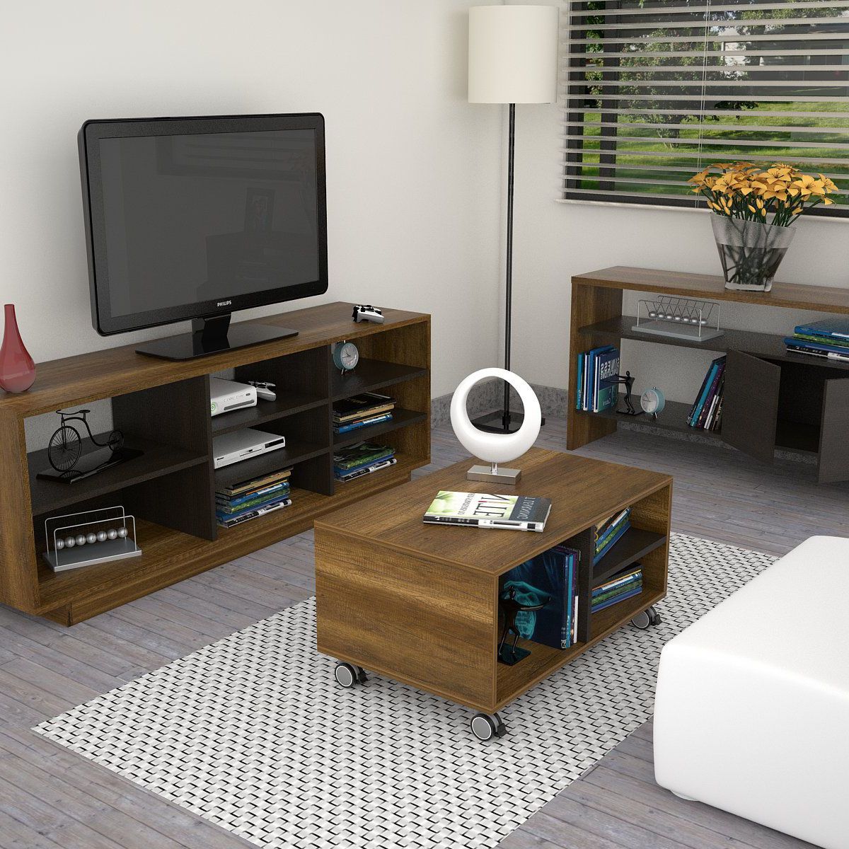 TUHOME - Combo Mesa de TV 58'' + Mueble Auxiliar + Mesa de Centro Caramelo/Wengue