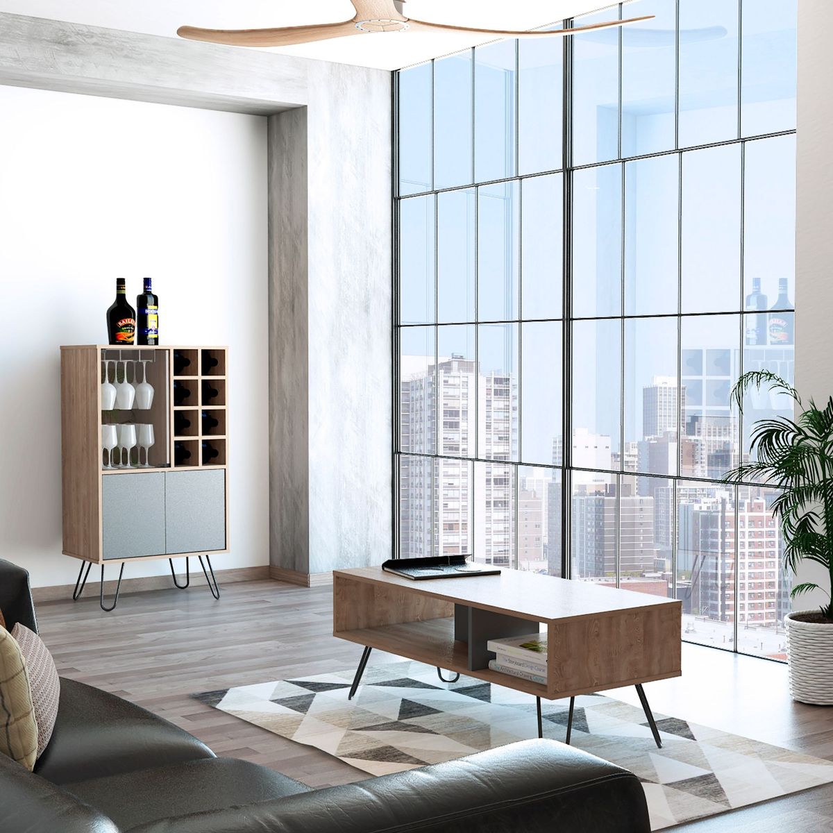 TUHOME - Combo Bar Cava + Mesa de Centro Vassel