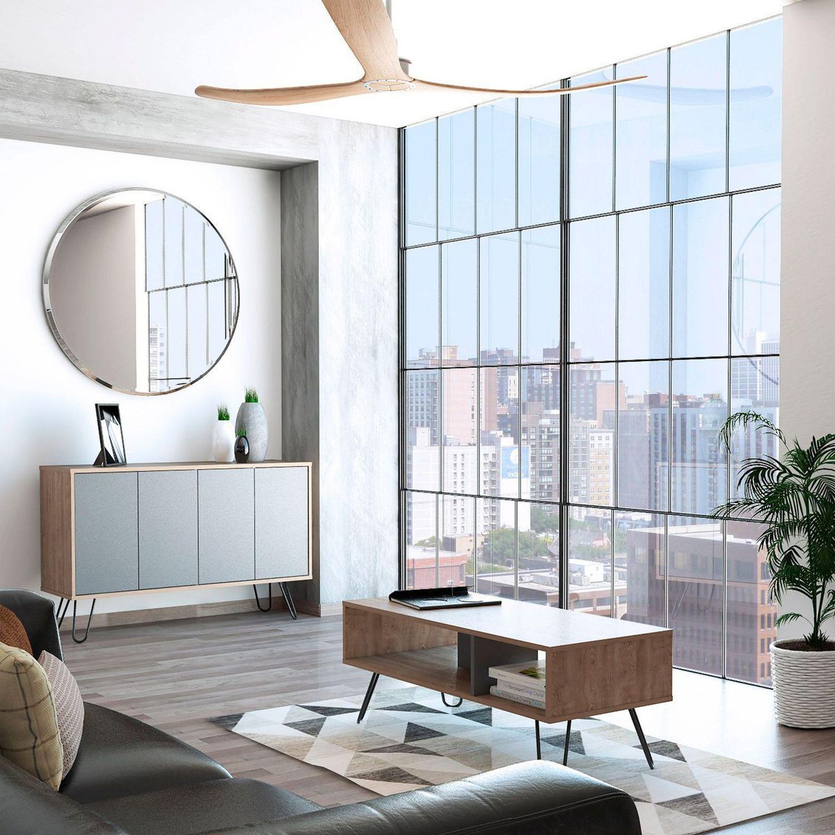 TUHOME - Combo Aparador + Mesa de Centro Vassel Miel/Plomo