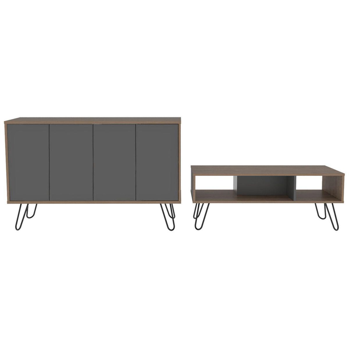 TUHOME - Combo Aparador + Mesa de Centro Vassel Miel/Plomo