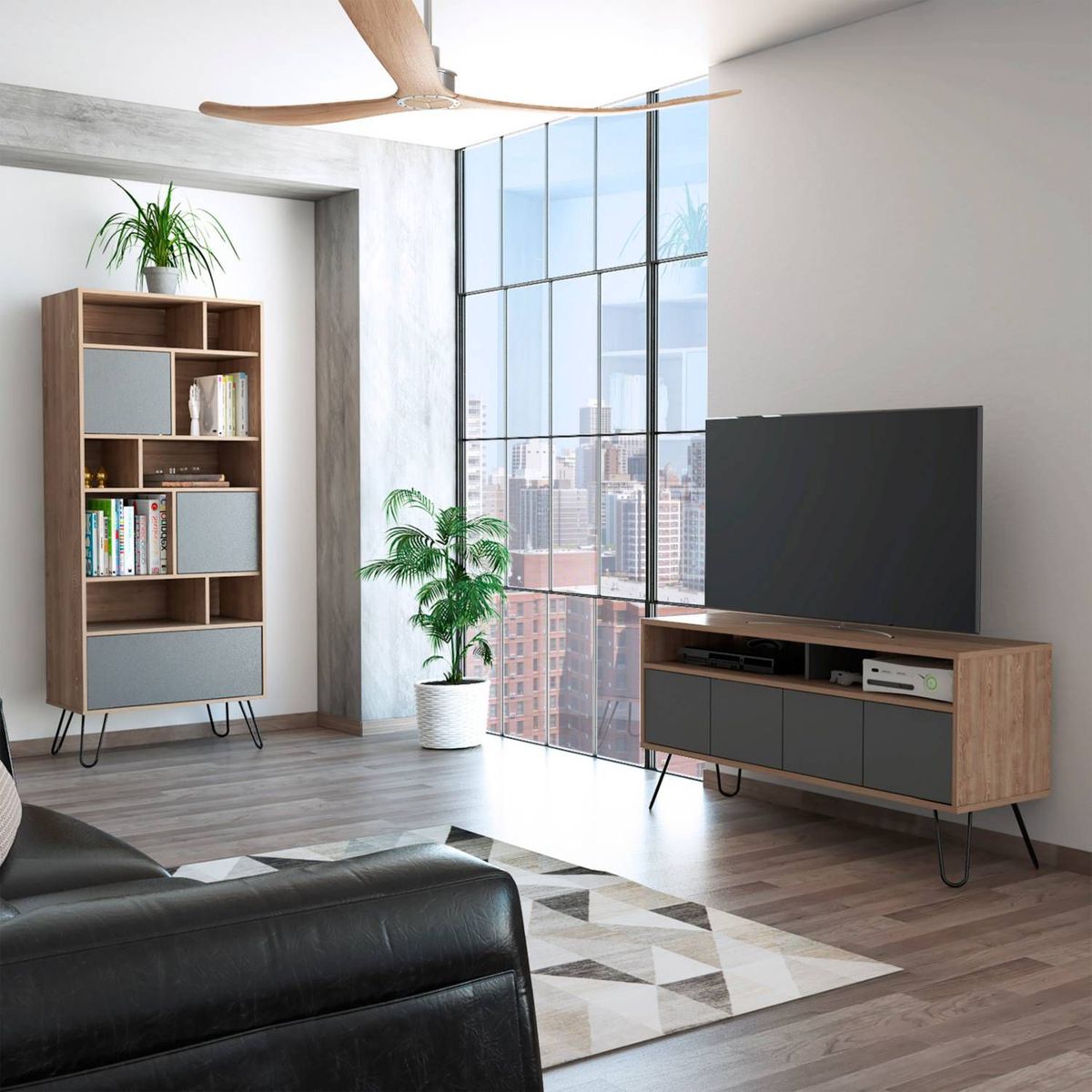 TUHOME - Combo Mesa de TV 55" + Estante Librero Vassel