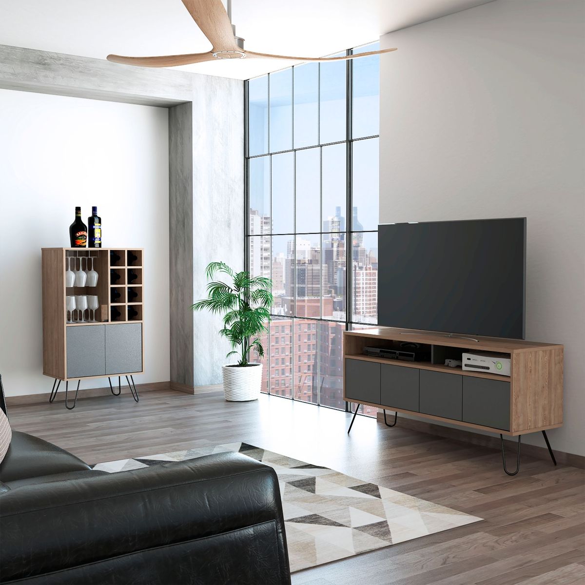 TUHOME - Combo Mesa de TV 55" + Bar Cava Vassel