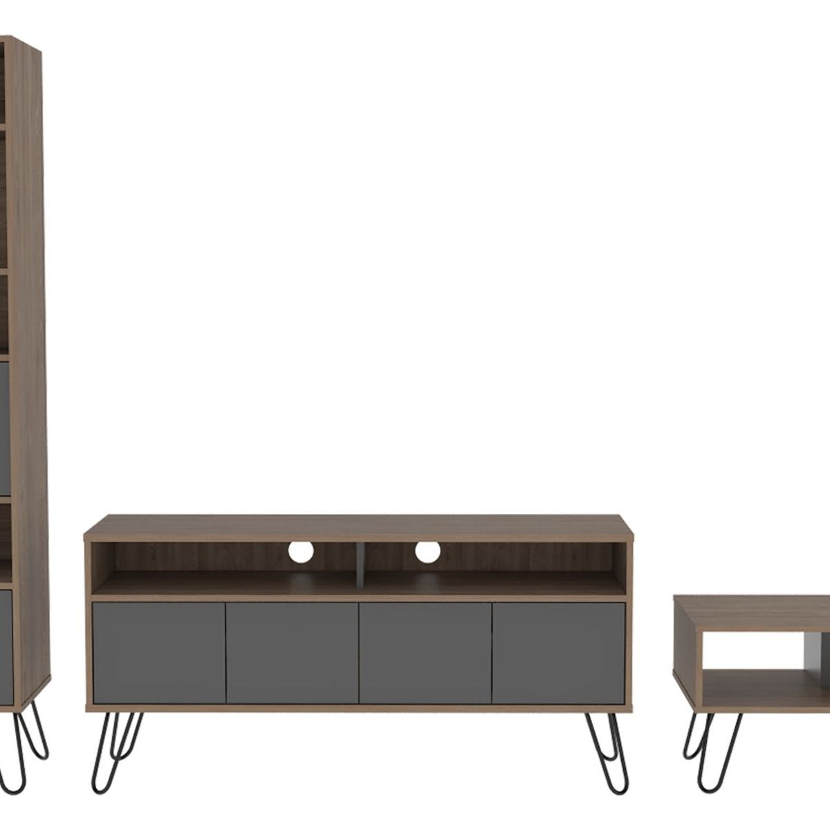 TUHOME - Mesa TV 55'' + Biblioteca + Mesa de Centro Vassel Miel/Plomo