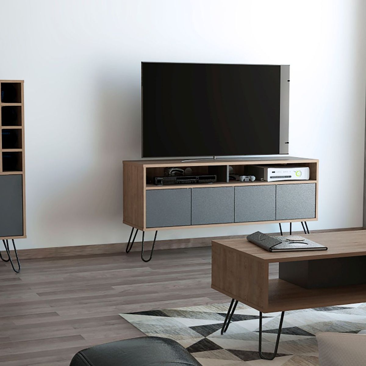 TUHOME - Combo Mesa de TV 55" + Bar Cava + Mesa de Centro Vassel