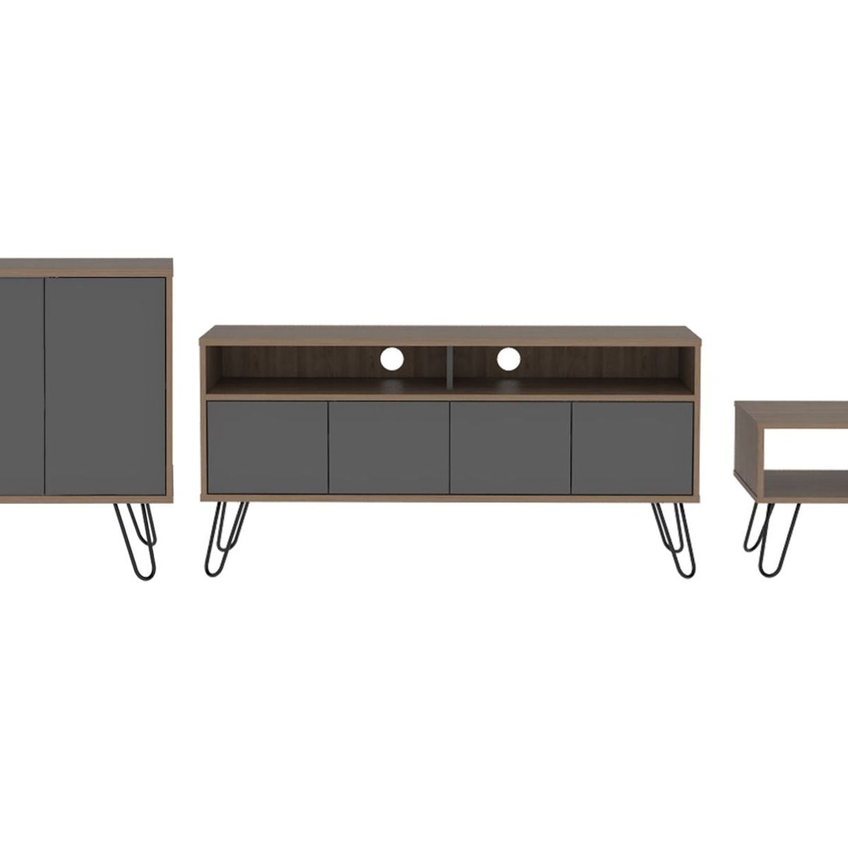 TUHOME - Combo Mesa de TV 55'' + Aparador + Mesa de Centro Vassel Miel/Plomo