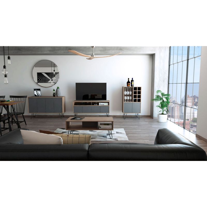 TUHOME - Rack TV 55'' + Bar + Bife + Mesa Centro Vassel Miel/Plomo