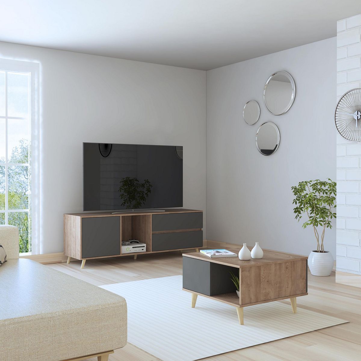 TUHOME - Mesa TV 60'' + Mesa de Centro Salem