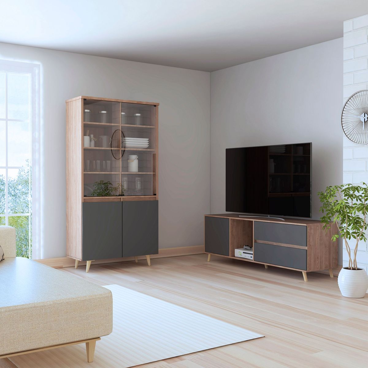 TUHOME - Combo Mesa de TV 60" + Vitrina Salem